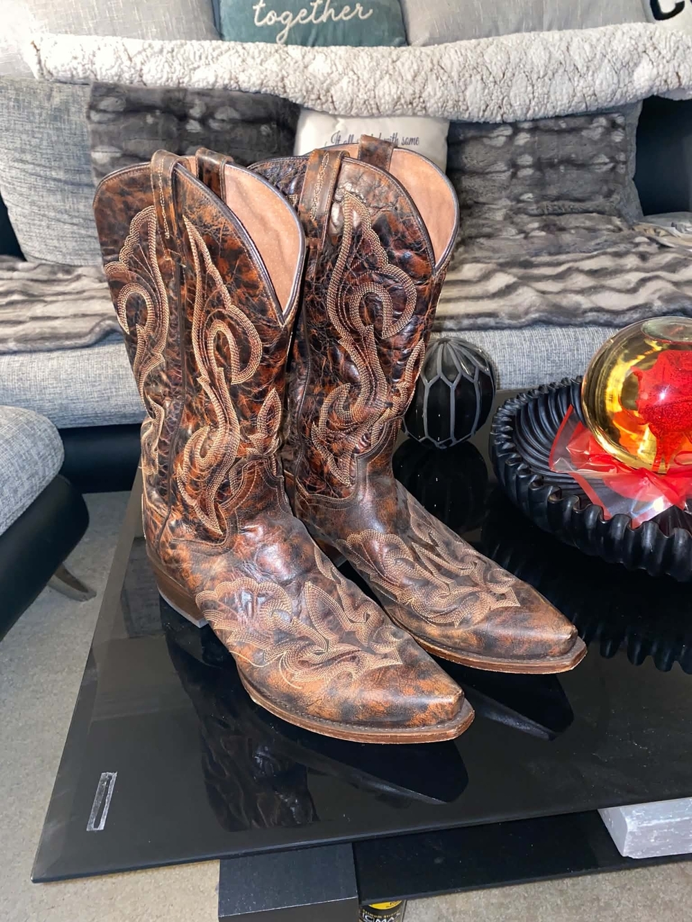 Dan Post Distressed Brown Embroidered Western Cowboy Boots